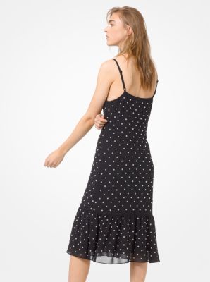 Vestido lencero de georgette con ojales de metal