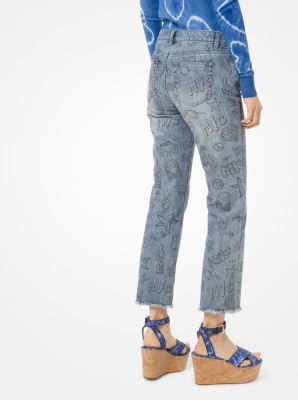 Sketch-Print Cropped Jeans image number 1