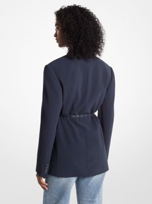 Belted Crepe Double-Breasted Blazer