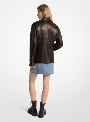 Oversized Crinkled Leather Moto Jacket image number 1