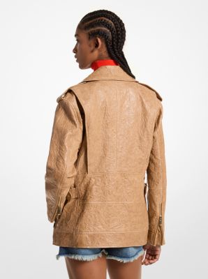 Oversized Crinkled Leather Moto Jacket image number 1