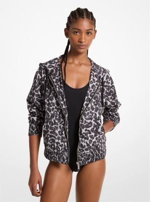 Leopard Logo Print Woven Zip-Up Hoodie image number 0