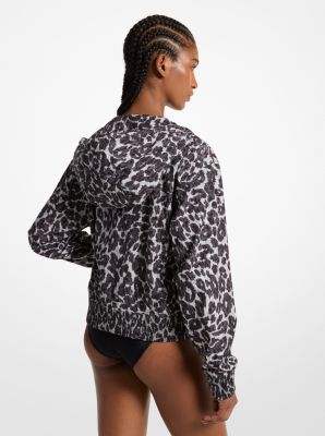 Leopard Logo Print Woven Zip-Up Hoodie image number 1