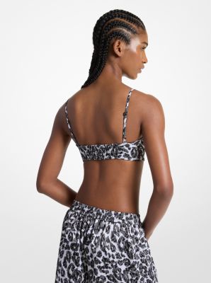 Leopard Logo Print Satin Bra Top