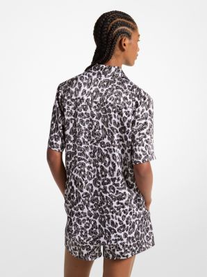 Leopard Logo Print Satin Camp Shirt image number 1