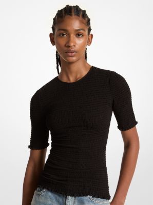 Shop Michael Kors Smocked Georgette Shirt In Black