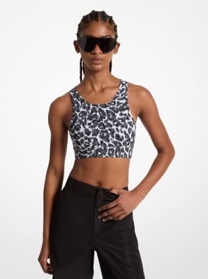 Soutien-gorge de sport extensible en nylon recyclé à imprimé léopard avec logo image number 0