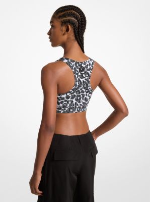 Stretch Recycled Nylon Leopard Logo Sports Bra image number 1