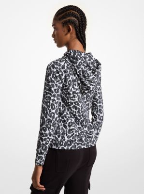 Leopard Logo Stretch Recycled Nylon Zip-Up Hoodie