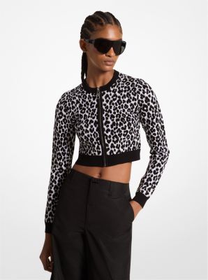 Cardigan zippé en tricot et jacquard à motif léopard image number 0