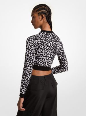 Cardigan zippé en tricot et jacquard à motif léopard image number 1