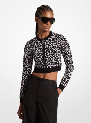 Leopard Jacquard Knit Zip Cardigan | Michael Kors