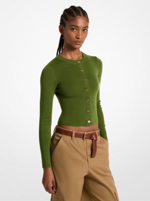 Merino Wool Blend Cardigan in EVERGREEN | Michael Kors