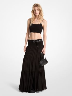 Falda maxi de georgette fruncido con capas image number 0