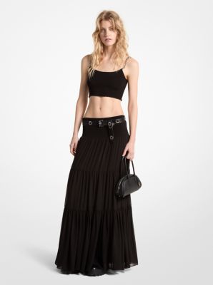 Shop Michael Kors Tiered Smocked Georgette Maxi Skirt In Black