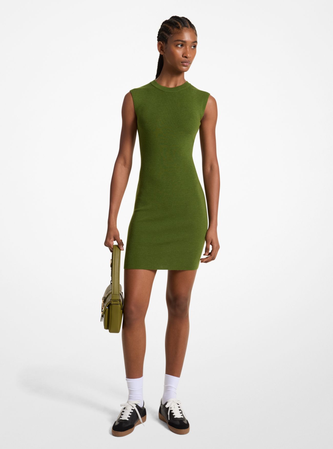 MK Merino Wool Blend Dress - Green - Michael Kors