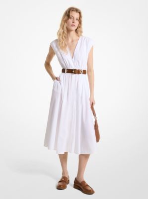Shop Michael Kors Stretch Organic Cotton Poplin Midi Dress In White
