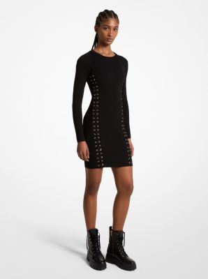 Ribbed Stretch Knit Lace-Up Dress image number 0