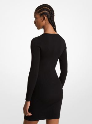 Ribbed Stretch Knit Lace-Up Dress image number 1