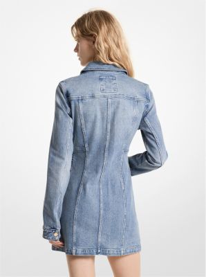 Mini-jurk van elastische denim met veters image number 1