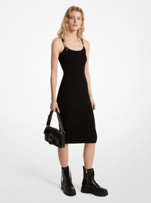 Shop Michael Kors Ribbed Stretch Knit Midi Tank Dress In Black