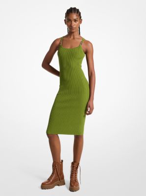 Robe camisole mi-longue en tricot extensible côtelé