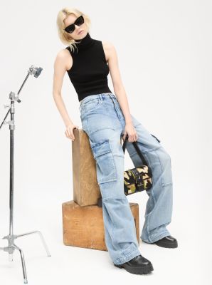 Stretch Denim Wide-Leg Cargo Jeans image number 2