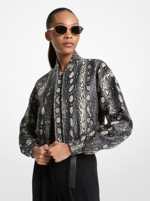 MK Blouson Aus Leder Mit Schlangenprägung - Natur