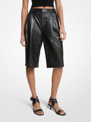 Bermuda en cuir à plis
