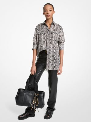 MK Hemd Aus Batist Mit Schlangenmuster - Natur