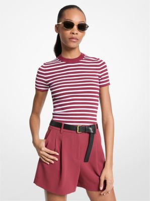 MK Kurzärmliger Pullover Aus Stretch-Strick Mit Streifen - Lila