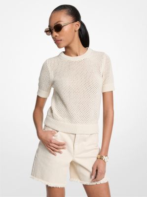 Michael Kors Cotton And Cashmere Mesh Short-sleeve Sweater In White