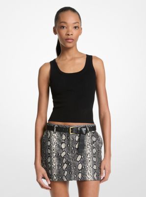 Snake Embossed Leather Mini Skirt