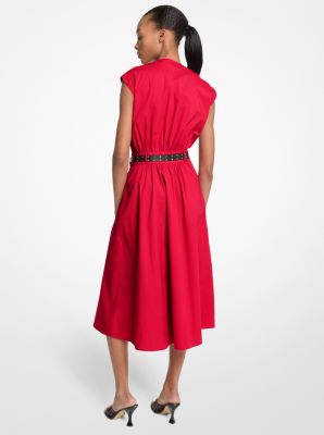 Stretch Cotton Poplin Belted Dress image number 1