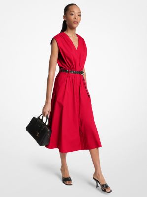 Robe à ceinture en popeline de coton extensible