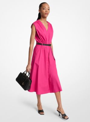 Vestido de popelina de algodón elástica con cinturón