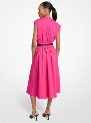 Vestido de popelina de algodón elástica con cinturón