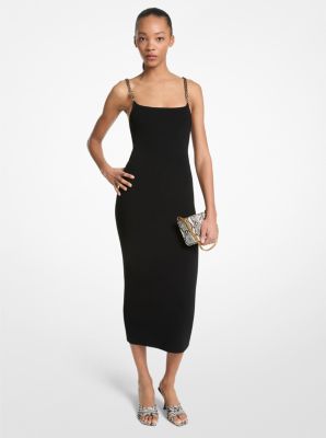 MK Midikleid Aus Viskosemischung Mit Verzierung - Schwarz