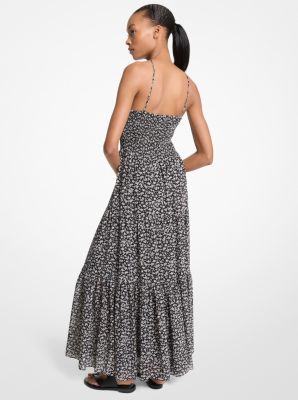 Gesmoktes Neckholder-Maxikleid mit Blumenmuster