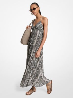 Plissiertes Maxikleid aus Georgette mit Schlangenmuster image number 0