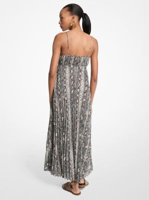 Plissiertes Maxikleid aus Georgette mit Schlangenmuster image number 1