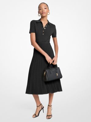 Ribbed Stretch Knit Polo Midi Dress