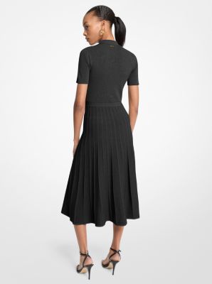 Ribbed Stretch Knit Polo Midi Dress
