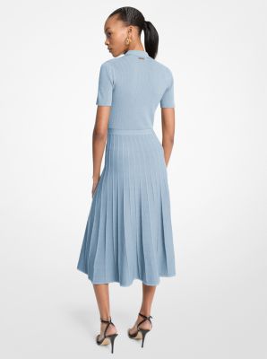 Ribbed Stretch Knit Polo Midi Dress
