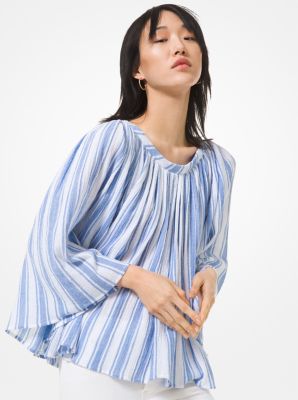 Striped Crinkled Cotton Gauze Top