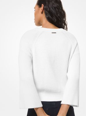 Ribbed Cotton Blend Bell-Sleeve Sweater