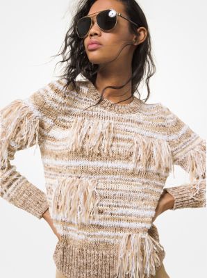Melierter Sweater aus Baumwollmischgewebe mit Fransen image number 0