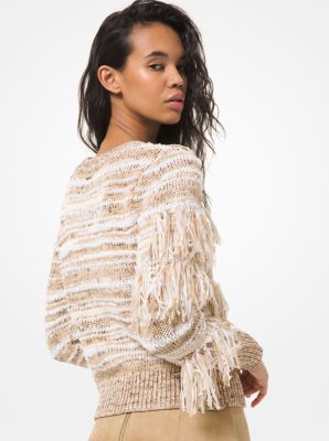 Melierter Sweater aus Baumwollmischgewebe mit Fransen image number 1