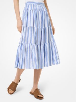 Striped Cotton Gauze Tiered Skirt