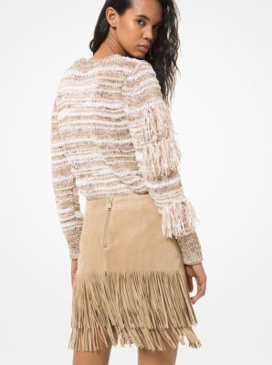 Ride with Me Faux Leather Fringe Midi Skirt Small